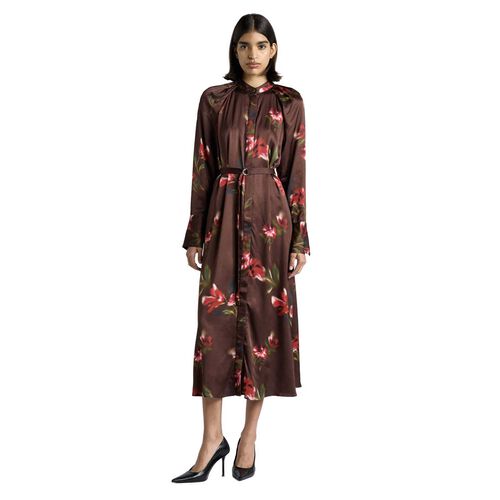 Cue Blurred Floral Satin Belted Midi Dress